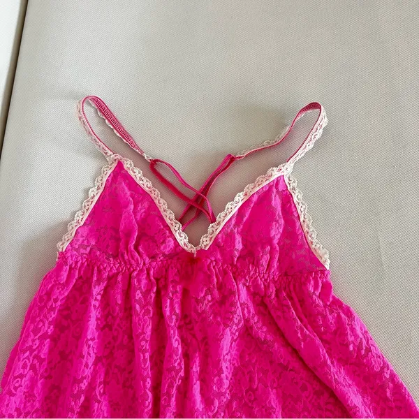 Victoria's Secret Lace Babydoll Size Small Hot Pink Lace Nightie Slip Cami - Image 4
