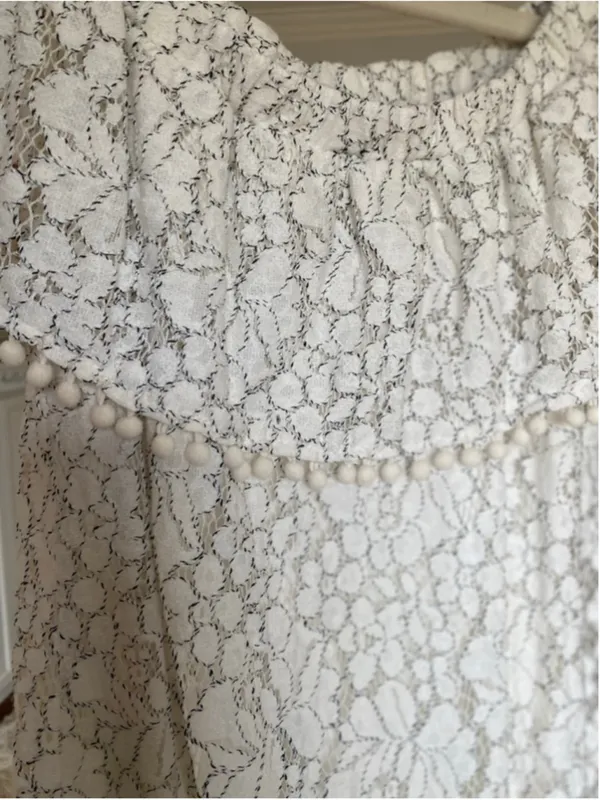 As You Wish White Mini Dress Lace‎ Pom Trim Cottagecore Romantic Boho S - Image 4