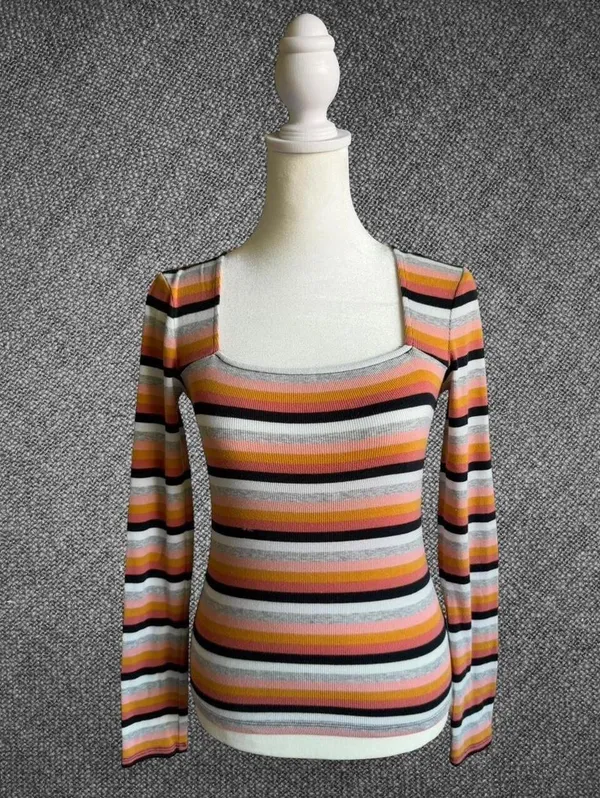 Aeropostale Striped Ribbed Square Neck Top Size S - Image 3