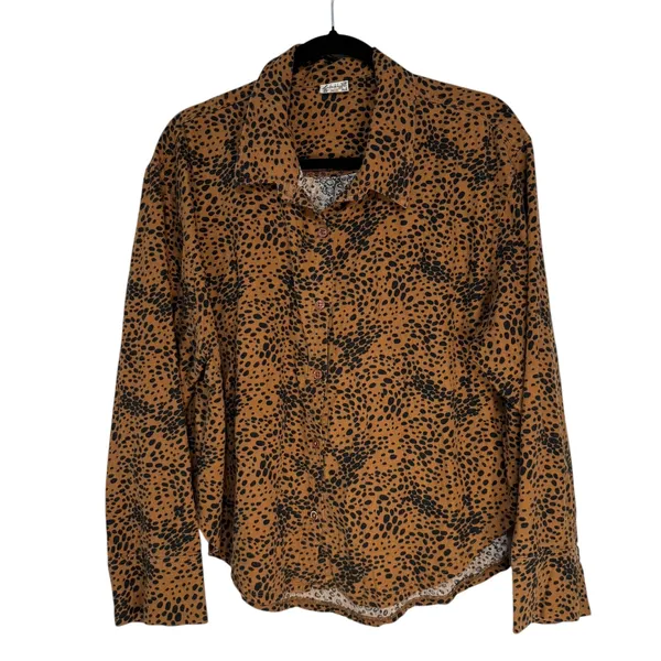 Intimately Free People Leopard Animal Print Button Down Shirt Brown Black M - Image 6