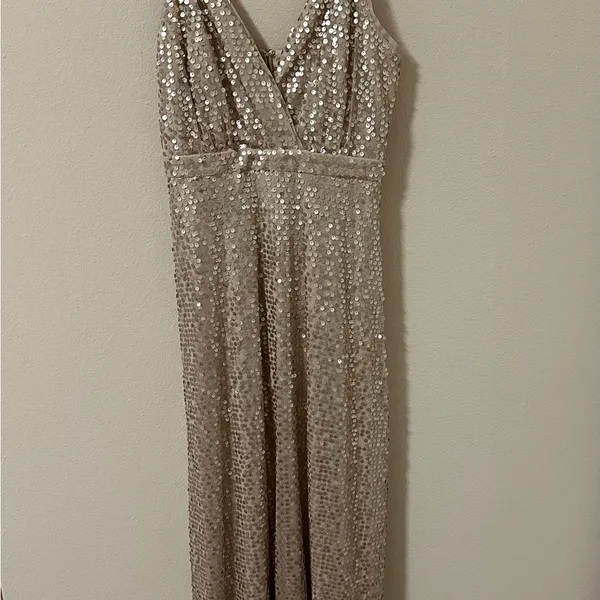 Lulu's Sequin Maxi Dress in Champagne Beige Evening Formal Party Wedding Dress - Image 2