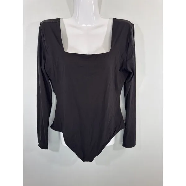 Quince Black Square Neck Bodysuit Women XL‎ Minimalist Stretch Essential - Image 2