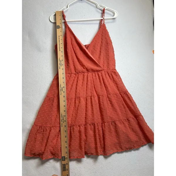 Francesca's Trixxi Womens Coral Swiss Dot Tired Mini Dress Spaghetti straps Sz M - Image 13