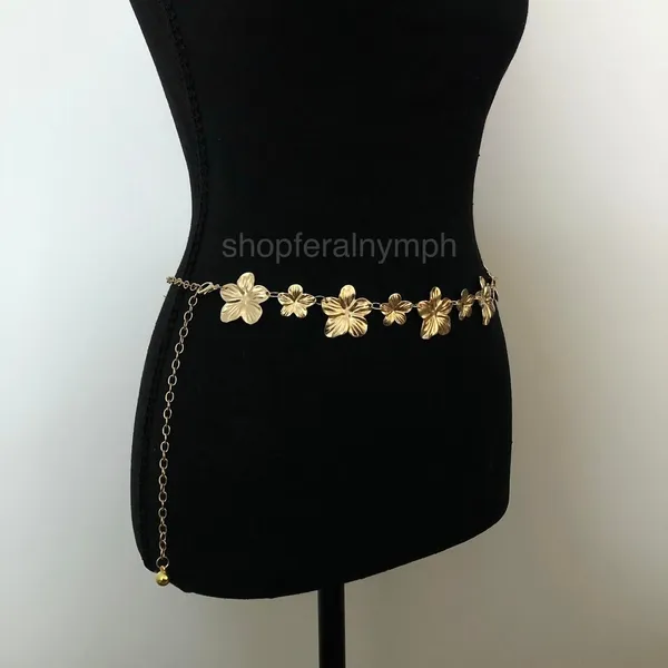 Vintage Y2K Boho Gold Flower Chain Belt, Fits 12.5–36 Inches, X7GA1179 - Image 3