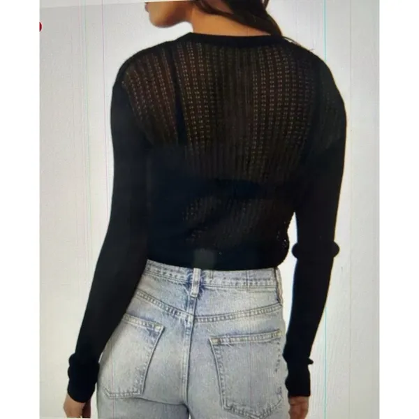 Free People H2O Crew Pullover Open Weave Knit Crop Top Black Size M - Image 3