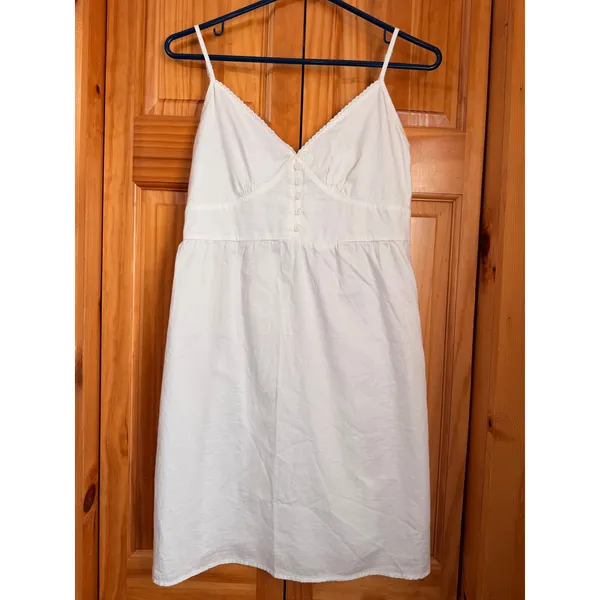 NWT Brandy Melville White Cotton Babydoll Mini Dress Lace Trim Button Front OS - Image 3
