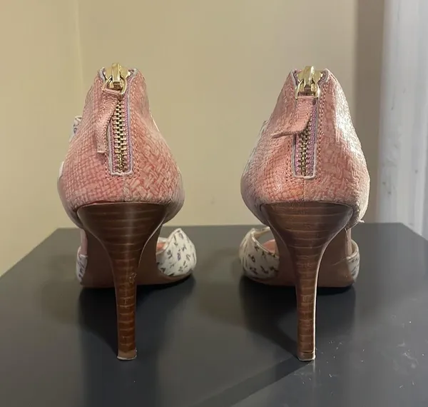 Anthropologie Miss Albright Pink White Multi Floral Peep Toe Back Zip Heels $140 EUC 7.5 - Image 5