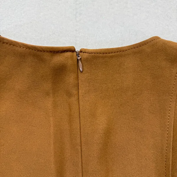 Zara Womens Faux Suede Fit and Flare Mini Dress Camel Brown Sleeveless Small‎ - Image 7