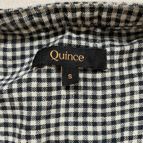 Quince Gingham Check Sleeveless Babydoll Dress Size S Black White Cottagecore - Image 4