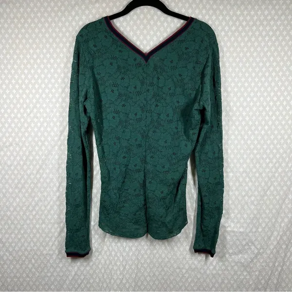 Free People Intimately Green V Neck Floral Lace Long‎ Sleeve Top - Image 6