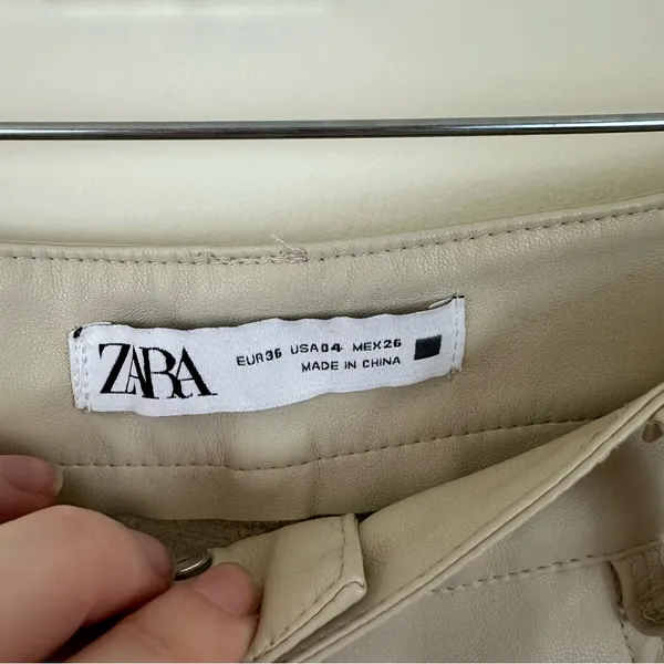 Zara Light Tan Beige Faux Leather Skinny Leg Pants Size 4 - Image 3