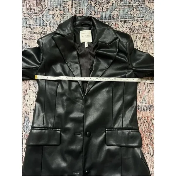 Avec Les Filles Black Faux Leather Long Blazer Jacket Button Down Coat XS - Image 13
