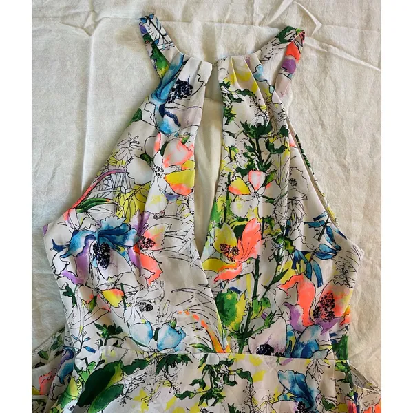 Express Floral High Neck Dress – Watercolor Print, A-Line Fit & Flare, Size 8 - Image 9