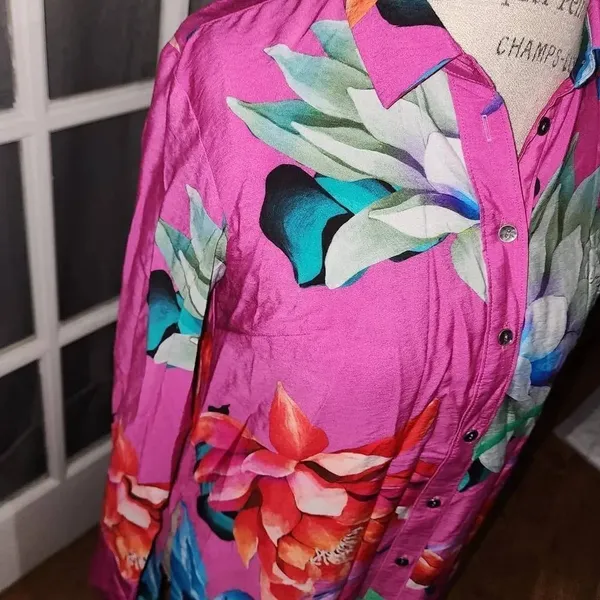 NWT Maeve Anthropologie Womens Pink Combo Tunic Buttondown Dress‎ XS - Image 3