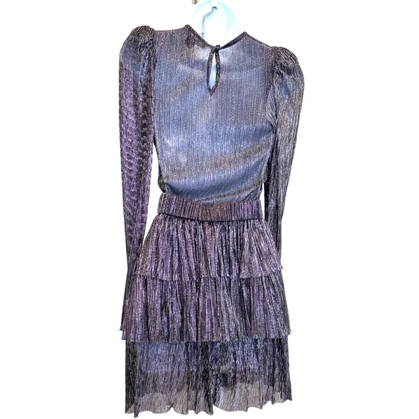 Sabina Musayev Purple Tiered Ruffle Mini Dress XS Plisse Metallic Cocktail $285 - Image 12