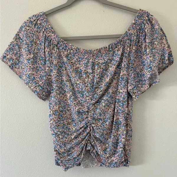Revolve ASTR the Label Flutter Sleeve Pink and Blue Floral Wrap Blouse women’s medium - Image 6