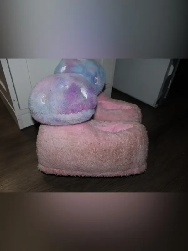 Dolls Kill womens Totally Trippin' Mushroom Slippers - baby pink, blue purple - Image 5