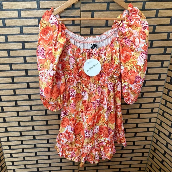 Boohoo Orange Floral Romper‎ Size 4 - Image 2