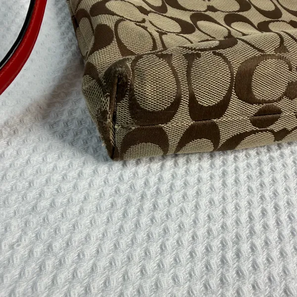 Coach Signature File Bag Khaki Brown Red Leather Trim Crossbody F29960 - Image 2
