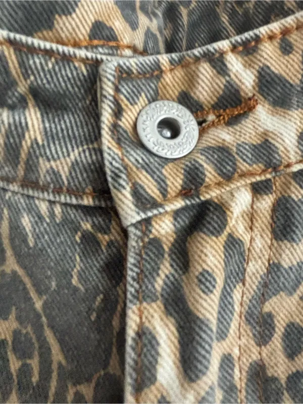 Trinite Studio High Rise Faded Leopard Print Distressed Denim Wide Leg Jeans 29" - Image 5