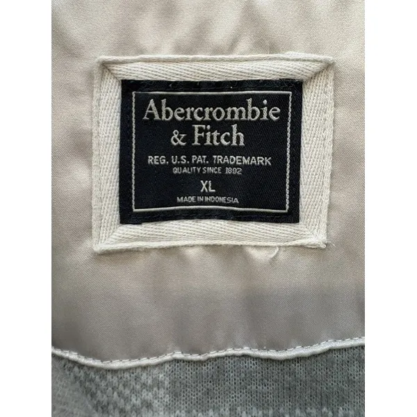Abercrombie & Fitch Grey White Buffalo Plaid Sherpa Fleece Quarter Zip Pullover - Image 3