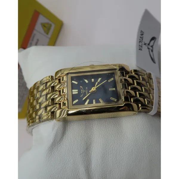 Invicta Gold Tone Rectangular Blue Dial Watch with Brick Link Bracelet - Image 3