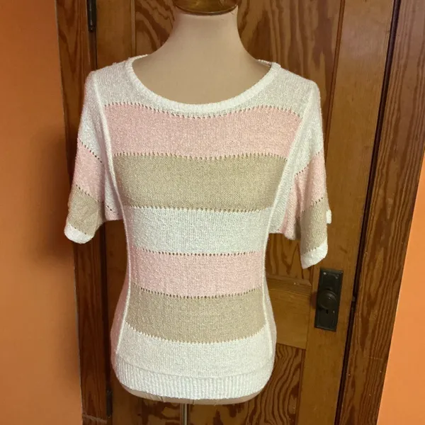 Vintage 1970s Striped Knit Sweater Short Sleeve Pullover - Image 5