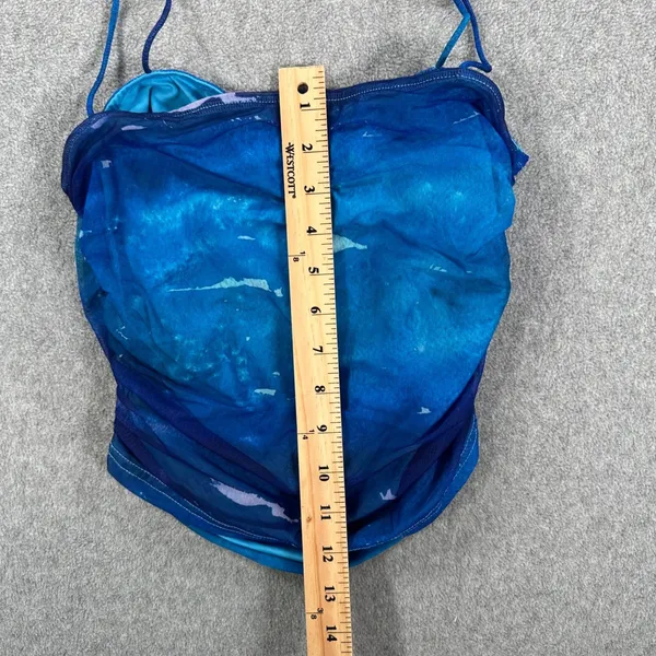 Superdown Lissie Cami Tank Top Size Small Blue Ruched Mesh Spaghetti Strap Fairy - Image 9