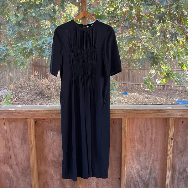 Zara Women's Short Sleeve Smocked Pleated Midi Dress Black Size M - Image 3