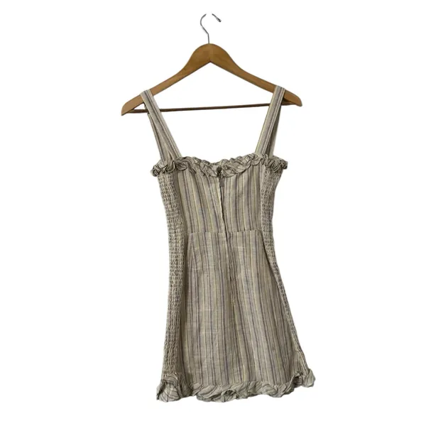 REFORMATION Jojoba Striped Ruffle Linen Mini Dress - Image 6