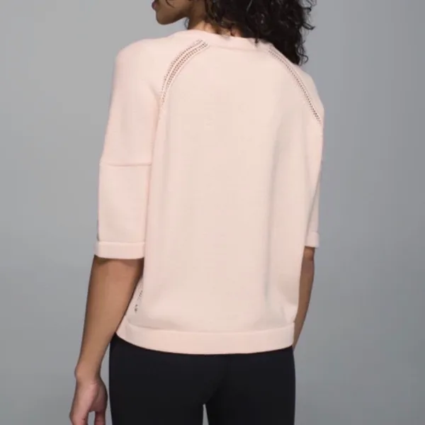 Lululemon Bhakti Reality‎ Short Sleeve Top Women's Large Pink Knit Relaxed Fit - Image 2