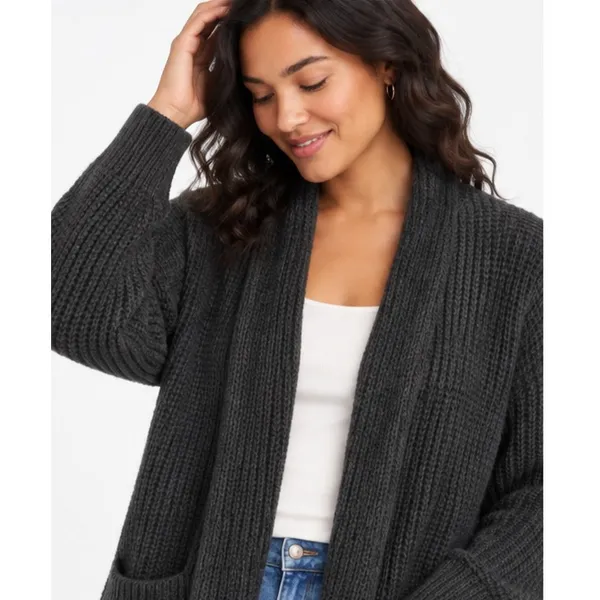 Time and Tru Womens Fuzzy Cardigan Size M 8-10 Black Open Front Pocket Cozy - Image 3