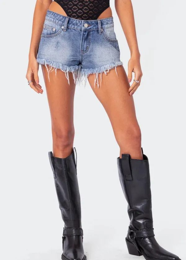Edikted Medium Wash Jean Shorts - Image 2