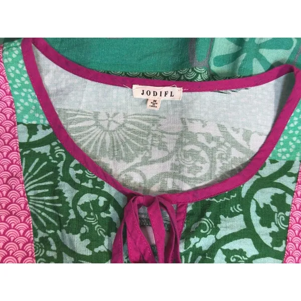 Jodifl Boho Flutter Sleeve Mixed Print Peplum Top Green Pink Medium coastal - Image 4