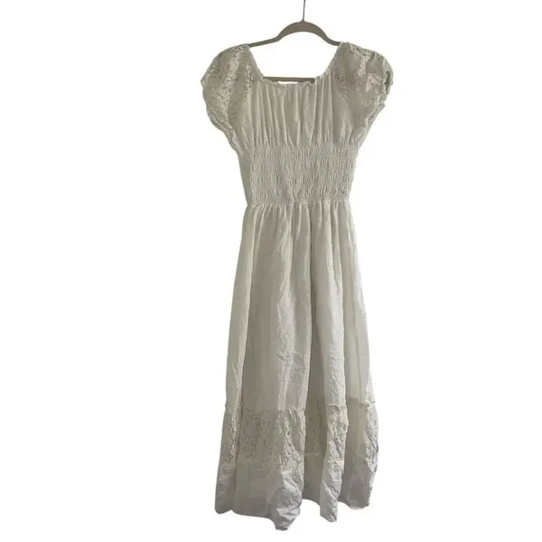 ✨Anna-Kaci Lace Cap Sleeve Lace Trim Ruffle Flared Hem Maxi Cream Sz S Dress✨ - Image 7