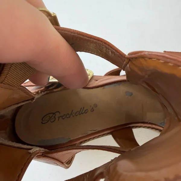 Breckelle's brown gold buckle strappy chunky heel‎ zip ankle boots sandals 8 - Image 6