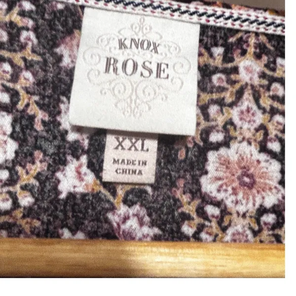 Knox Rose Women Boho Cottage Blouse XXL Maroon Floral Embroidered Peasant Top - Image 5