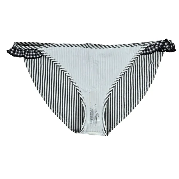 Aerie Bikini Bottoms Black White‎ Stripe Ruffle Gingham Size M - Image 3