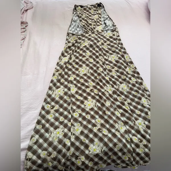 Urban Outfitters Brown Checkered Floral Maxi Dress - Image 9