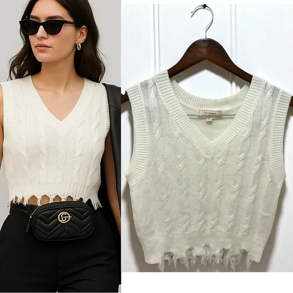 224 No Comment | NWOT Cable Knit Cropped Sweater Vest (Size M) - 3/$15 - Image 2