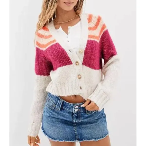 NWT American Eagle Colorblock Striped Wool Blend Knit‎ Cardigan in Cream - Image 2