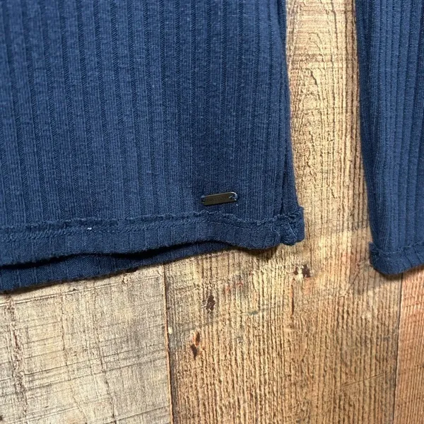 Hollister Y2K Ribbed Henley Top Navy Blue Long Sleeve Fitted Small Shirt Indie - Image 3