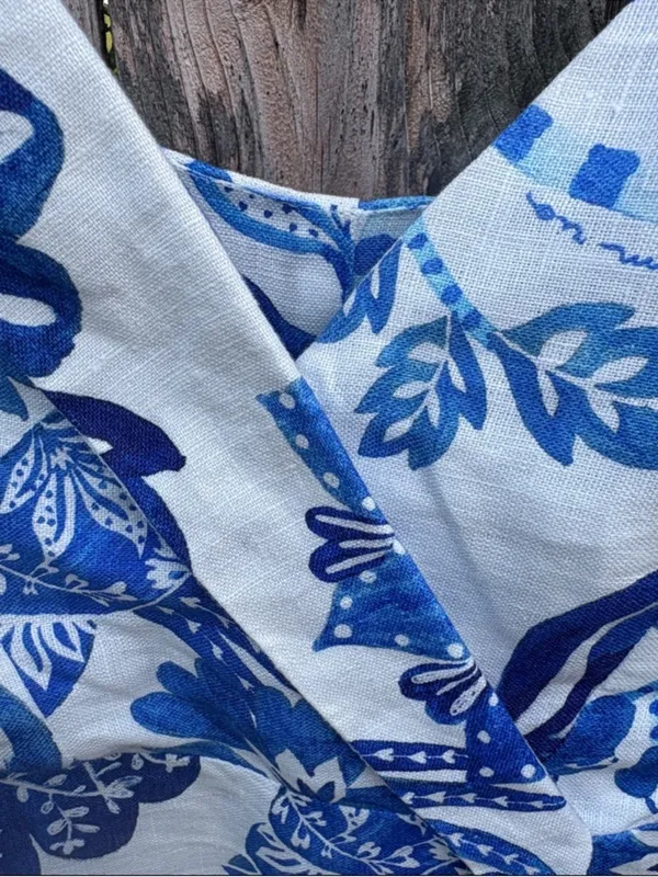 NWT FARM Rio Linen Faux Wrap Floral Birds Dress White Blue Size XS Retail $185 - Image 10