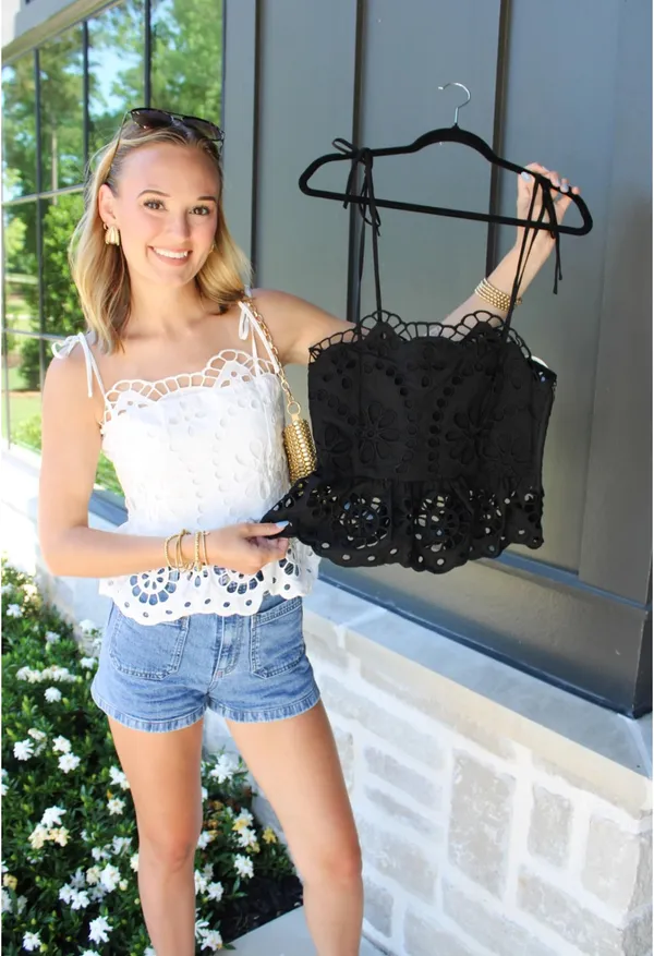 Boutique The Swank company black eyelet peplum tie tank top - Image 2