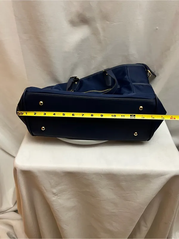 XB Navy Blue Nylon Tote Bag Laptop Travel Shoulder Purse Gold Hardware - Image 5