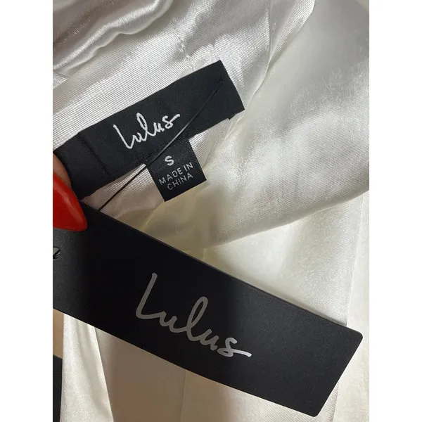 NWT Lulus Adoring Angel Ivory Satin Wide-Leg Halter Jumpsuit Luxurious Soft Sz S - Image 5