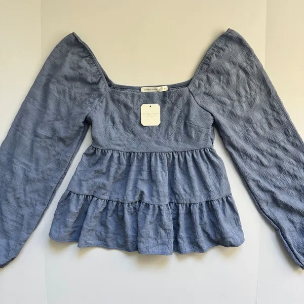 Altar'd State Blue Meadow Tiered Peplum Blouse Size Small NWT - Image 2