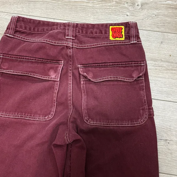 Empyre‎ Loose Fit Skate Pants Burgundy Double Knee Workwear Jeans Womens 28 y2k - Image 7