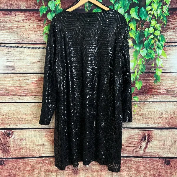 City Chic Long Sleeve Black Sequin Midi Dress 2XL XXL NYE Formal Holiday Black - Image 5