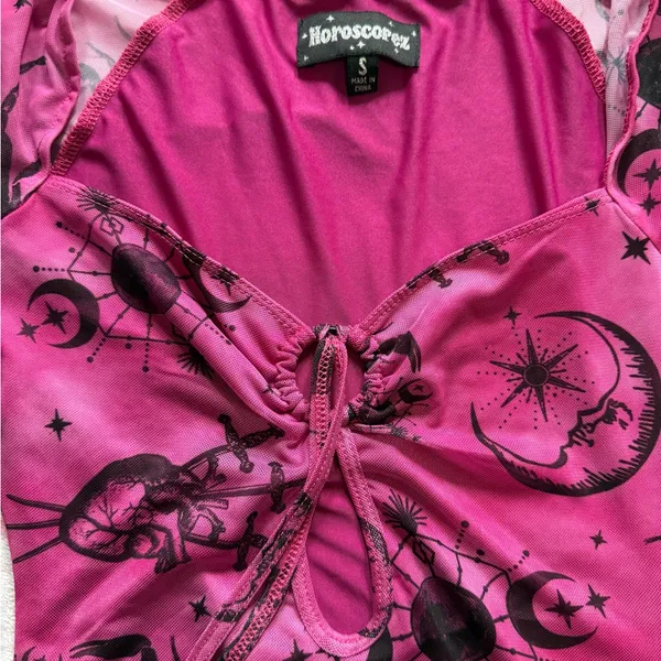 Dolls Kill Pink Long Sleeve Dress with Black Print - Image 3